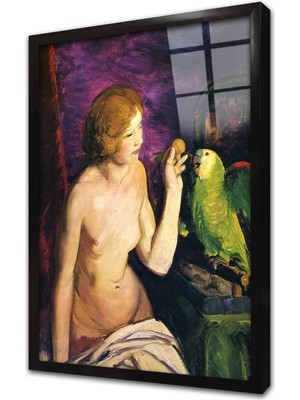 Tablosan Nude Girl And Parrot Çerçeveli Cam Tablo