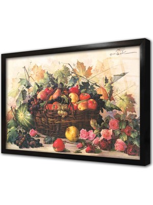 Tablosan Karışık Meyve Sepeti Çerçeveli Cam Tablo