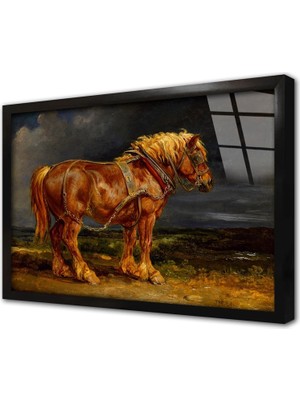 Tablosan Kahverengi Kaslı At Çerçeveli Cam Tablo