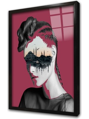 Tablosan Istanbul Kadın Manipülasyon Pembe Çerçeveli Cam Tablo