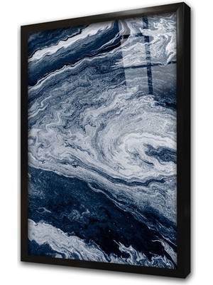 Tablosan Mavi Soyut Dalgalar Çerçeveli Cam Tablo