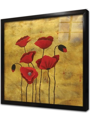Tablosan Kırmızı Çiçek Çerçeveli Cam Tablo