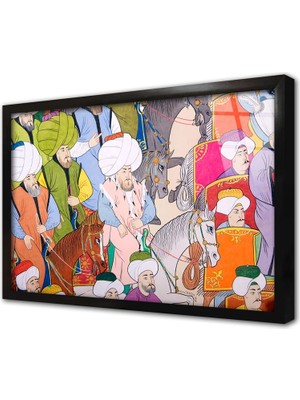 Tablosan Kraliyet Zamanı Kavuklu Insanlar Çerçeveli Cam Tablo