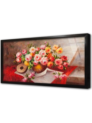 Tablosan Vazoda Güller Çerçeveli Cam Tablo