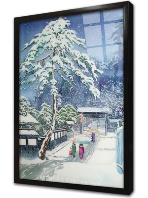Tablosan Japonyada Kış Çerçeveli Cam Tablo