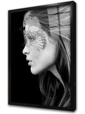 Tablosan Maskeli Kadın Çerçeveli Cam Tablo