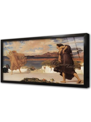 Tablosan Top Oynayan Grek Kızları L Leighton Çerçeveli Cam Tablo