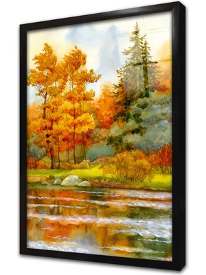 Tablosan Soyut Sonbahar Çerçeveli Cam Tablo