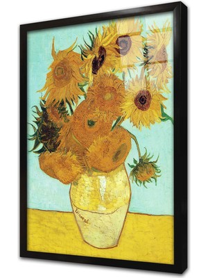 Tablosan Vazoda Günebakan Çiçekleri Çerçeveli Cam Tablo