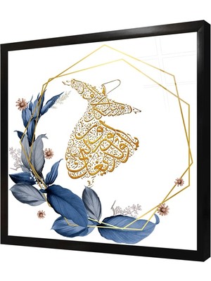 Tablosan Mavi Yapraklar ve Semazen Çerçeveli Cam Tablo