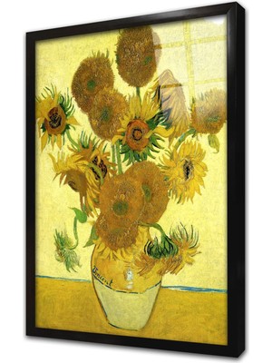 Tablosan Vazoda Günebakan Çiçekleri Çerçeveli Cam Tablo