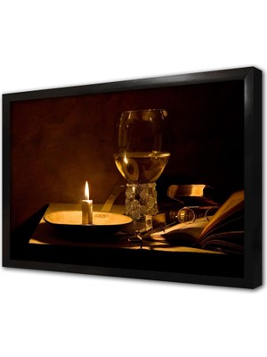 Tablosan Mum Işığında Şarap Çerçeveli Mdf Tablo