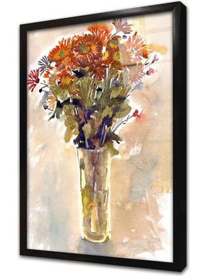 Tablosan Vazoda Çiçekler Çerçeveli Cam Tablo