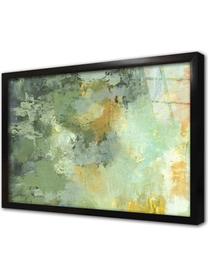 Tablosan Yeşil ve Sarı Soyut Çerçeveli Cam Tablo