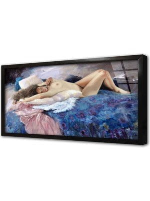 Tablosan Uzanan Nü Çerçeveli Cam Tablo