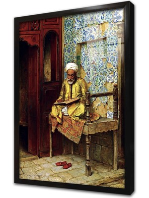 Tablosan Kitap Okuyan Arap Çerçeveli Cam Tablo