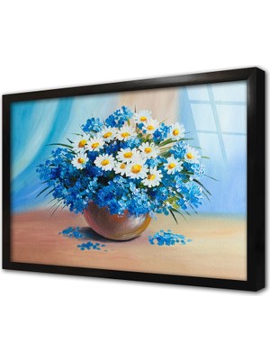 Tablosan Vazoda Papatyalar Çerçeveli Cam Tablo