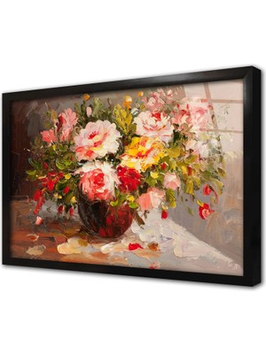 Tablosan Vazoda Güller Çerçeveli Cam Tablo