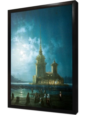 Tablosan Istanbul Gece Kız Kulesi Çerçeveli Mdf Tablo