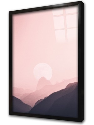 Tablosan Pembe Doğa Manzarası Çerçeveli Cam Tablo
