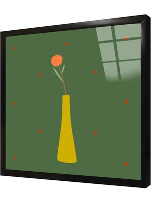 Tablosan Sarı Vazoda Çiçek Çerçeveli Cam Tablo