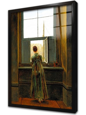 Tablosan Penceredeki Kadın Caspar David Friedrich Çerçeveli Cam Tablo
