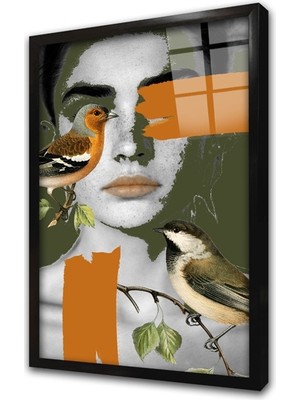 Tablosan Kadın ve Kuşlar Manipülasyon Çerçeveli Cam Tablo