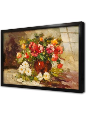 Tablosan Vazoda Güller Çerçeveli Cam Tablo