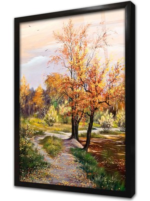Tablosan Sonbahar Ağaçları Çerçeveli Cam Tablo