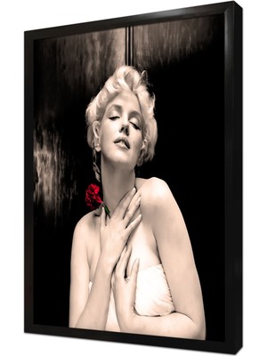 Tablosan Marilyn Monroe Kırmızı Çiçeğiyle Çerçeveli Mdf Tablo