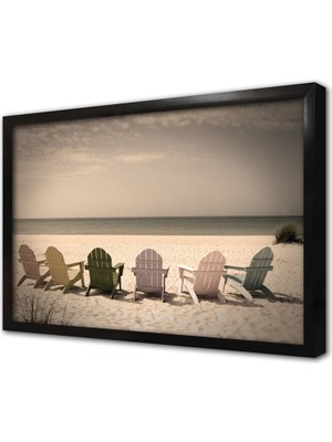 Tablosan Sahil Kanarında ve Sandalyeler Çerçeveli Mdf Tablo