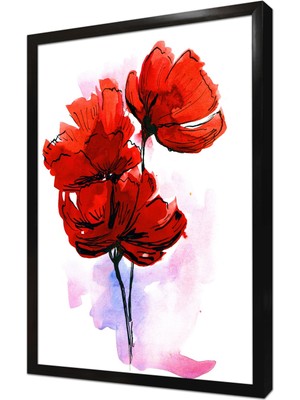 Tablosan Kırmızı Çiçek Çerçeveli Mdf Tablo