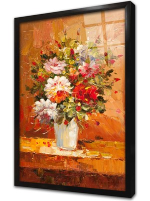 Tablosan Vazoda Güller Çerçeveli Cam Tablo