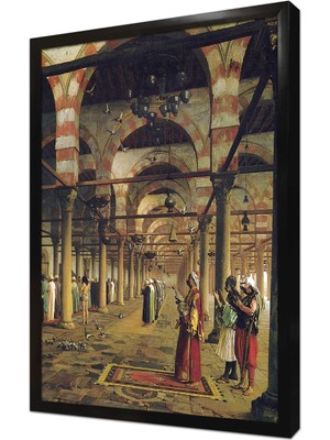 Tablosan Kahirede Camiide Namaz Kılanlar Çerçeveli Mdf Tablo