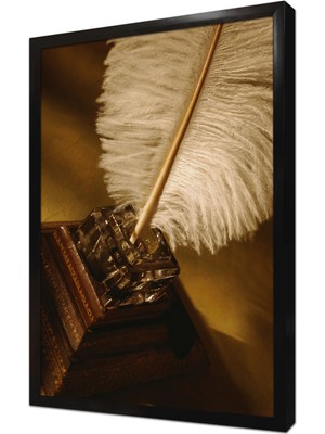 Tablosan Tüy Kalem ve Hokka Çerçeveli Mdf Tablo