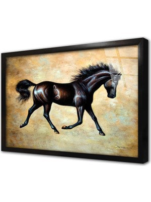 Tablosan Siyah At Çerçeveli Cam Tablo