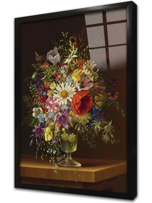 Tablosan Papatyalar ve Çiçekler Çerçeveli Cam Tablo