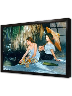 Tablosan Ördek Besleyen Kızlar Çerçeveli Cam Tablo