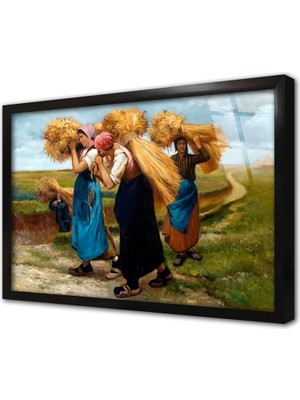 Tablosan Tarlada Çalışan Kadınlar Çerçeveli Cam Tablo