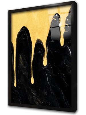 Tablosan Sarı Siyah Soyut Iı Çerçeveli Cam Tablo