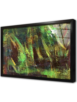 Tablosan Siyah ve Yeşil Soyut Çerçeveli Cam Tablo
