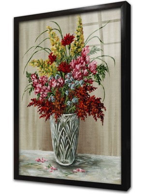 Tablosan Vazoda Çiçekler Çerçeveli Cam Tablo