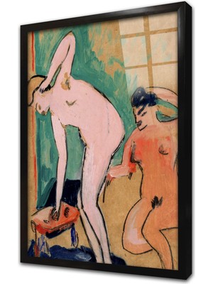 Tablosan Two Female Nudes Çerçeveli Cam Tablo