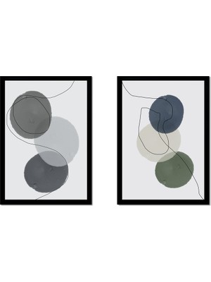 Tablosan Line Art Soyut Daireler Ikili Set Çerçeveli Mdf Tablo