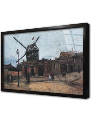 Tablosan Yel Değirmenli Şehir Çerçeveli Cam Tablo