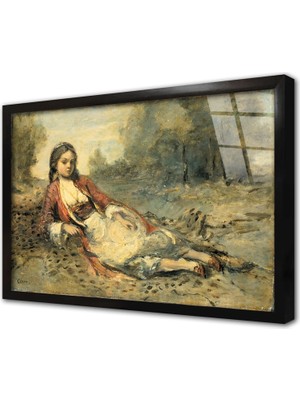 Tablosan Oturan Kadın Çerçeveli Cam Tablo