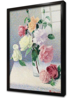 Tablosan Vazoda Çiçekler Çerçeveli Cam Tablo