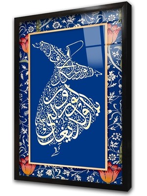 Tablosan Semazen Koyu Mavi Çerçeveli Cam Tablo