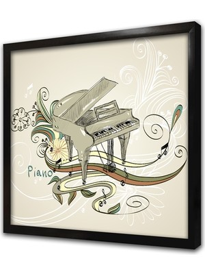 Tablosan Piyano ve Müzik Notaları Çerçeveli Mdf Tablo