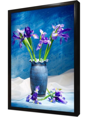 Tablosan Vazoda Mor Çiçekler Çerçeveli Mdf Tablo